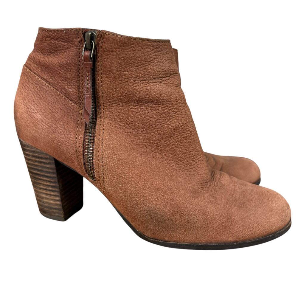 Cole Haan Grand.OS Brown High Heel Chunky Ankle Boots Booties Shoes Leather 8 B